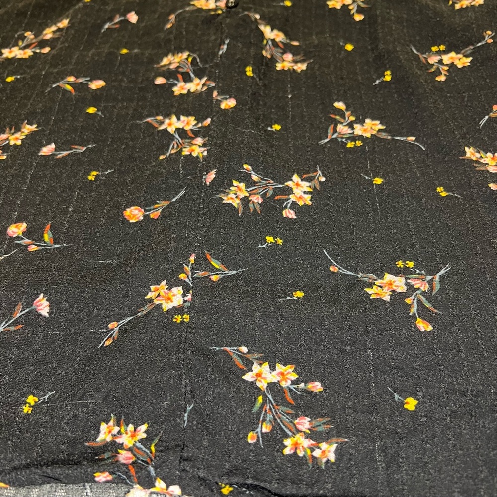 Buffalo David Bitton Black Floral Flowers Blouse T-Shirt Chest Tie Women's M - Picture 3 of 11
